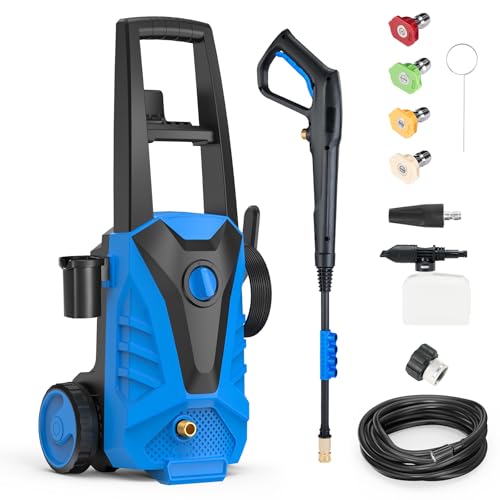 Sweetcrispy Electric Pressure Washer, High Pressure Cleaning Machine with Foam Cannon, 2.0 GPM Power Washer with 5 Quick Connect Nozzles for Fences Decks Patios