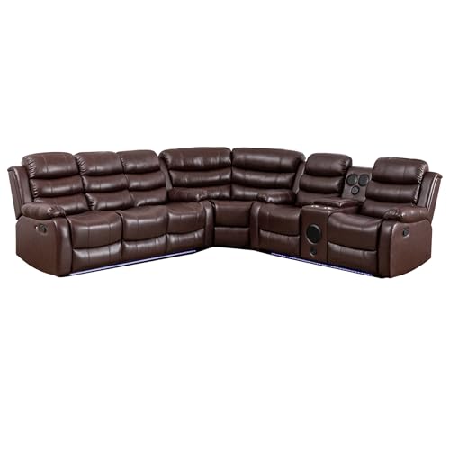 Hybition Faux Leather Living Room Set Modern Reclining Sectional Sofa