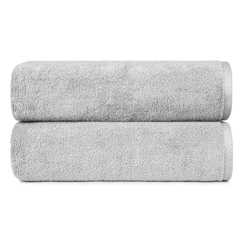 Amazon Basics 2 Piece Quick-Dry Oversize Bath Towel, 100% Cotton, Platinum, 54