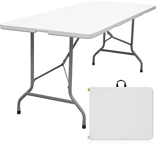 Byliable Folding Table 6ft Portable Heavy Duty Plastic Fold-in-Half Utility Foldable Table Plastic Dining Indoor Outdoor for Camping, Picnic and Party, White