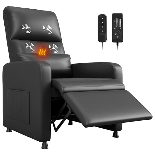 GarveeHome Power Recliner Chair with Massage and Heat, Adjustable Electric Recliner Ergonomic Overstuffed PU Leather Single Sofa, 2 Side Pockets and USB Port, Home Theater Seating for Living Room
