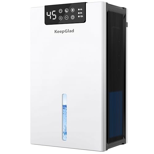 KeepGlad Dehumidifier, 98OZ Dehumidifiers for Home(1000sq.ft), Humidity Display Dehumidifier for Basement Bathroom Bedroom, Auto Shut Off, Washable Filter, Drain Hose, Timer, 7 Ambient Lights, White