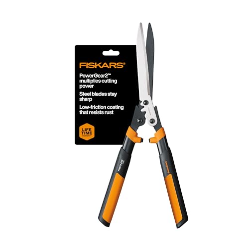 Fiskars 23-Inch Hedge Shears, Bush Trimmer with PowerGear2 Technology that Multiplies Power for Less Effort, SoftGrip Handles with Shock-Absorbing Bumpers