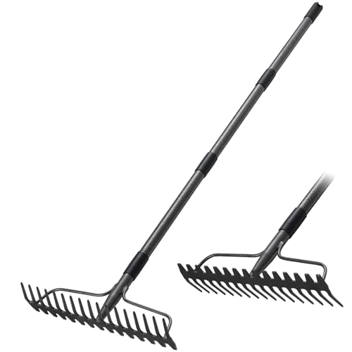 Garden Rake, 63 Inch Long Handle with 17 Tongs, Heavy Duty Metal Bow Rake for Loosening Leveling Soil, Garden Leaf Rake for Raking Leaves Grass , Weeding, Metal Yard Thatch Lawn Care Garden Tool