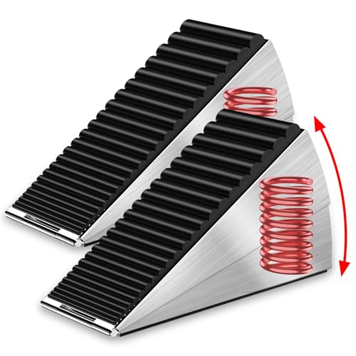 2 Pack Strongest Heavy Duty Door Stopper Wedge - Spring Large Door Stoppers, Tall Door Stoppers for Bottom of Doors, Metal Door Stop 3 Inches High, Non-Slip Rubber Doorstop, Suits Carpet, Tile, Wood