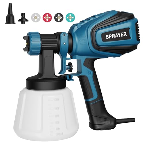VONFORN Paint Sprayer, 700W HVLP Spray Gun with Cleaning & Blowing Joints, 4 Nozzles and 3 Patterns, Easy to Clean, for Furniture, Cabinets, Fence, Walls, Door, Garden Chairs etc. VF803 Blue
