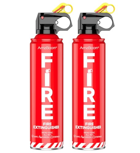 AmzBoom 2-Pack Fire Extinguisher for Home, Kitchen, Car, and Grill with Mounting Bracket– Extinguishing Spray, Compact A, B, C, K – Eco-Friendly, Prevents Reignition.