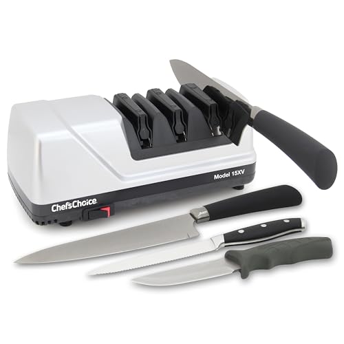 Chef’sChoice 15XV EdgeSelect Professional Electric Knife Sharpener with 100-Percent Diamond Abrasives and Precision Angle Guides for Straight Edge and Serrated Knives, 3-Stage, Gray
