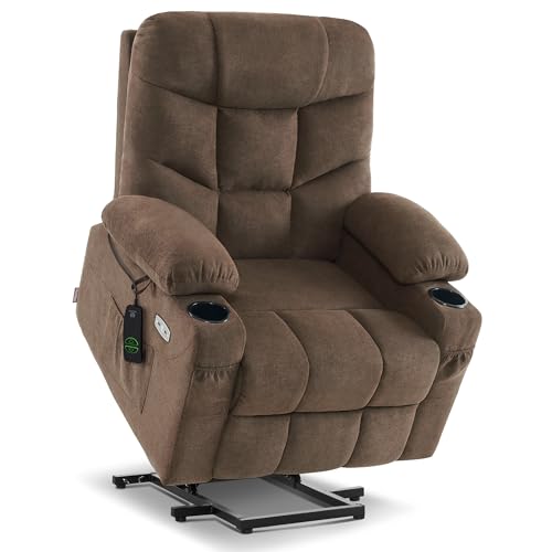 MCombo Power Lift Recliner Chair with Extended Footrest for Elderly People, Fabric 7287/7087 (Brown, Medium)