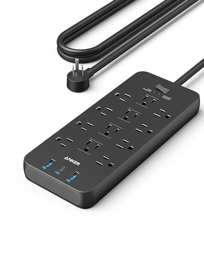 Anker Power Strip Surge Protector (2100J), 12 Outlets with 2 USB A and 1 USB C Port for Multiple Devices, 5ft Extension Cord, 20W Power Delivery Charging for Home, Office, Dorm Essential, TUV Listed
