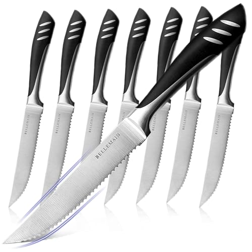 Bellemain Premium Steak Knives Set of 8, Kitchen Knife Sets with Steel Blades for Precise Cutting, Lightweight Steak Knife Set Stainless Steel & Durable, Serrated Steak Knives Dishwasher Safe