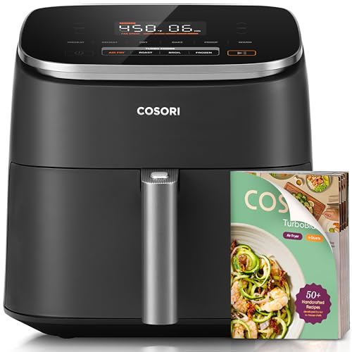 Cosori 9-in-1 TurboBlaze Air Fryer 6 Qt, Premium Ceramic Coating, 90°–450°F, Precise Heating for Even Results, Air Fry, Roast, Bake, Broil, Dry, Frozen, Proof, Reheat, Keep Warm, 120V, Dark Gray