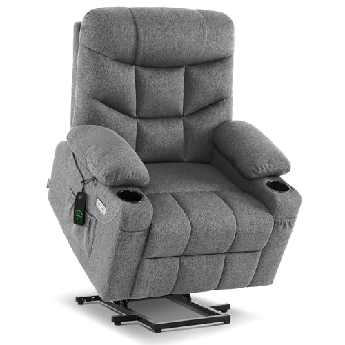 MCombo Power Lift Recliner Chair with Extended Footrest for Elderly People, Fabric 7287/7087 (Dark Gray, Medium)