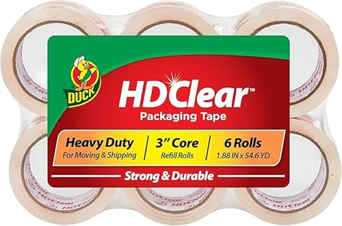 Duck HD Clear Packing Tape Refills - 6 Rolls of Strong Heavy Duty Packing Tape for Shipping and Moving, Boxes and Packaging - 1.88 In. x 54.6 Yards - 3