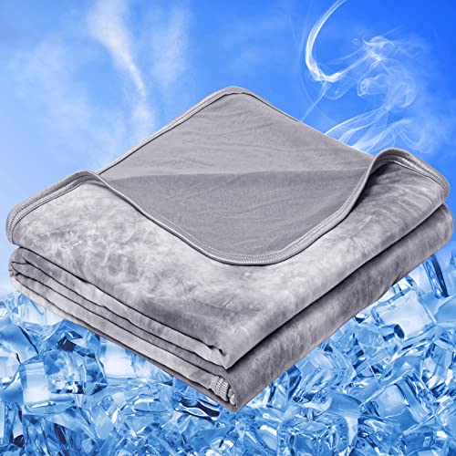 inhand Cooling Blanket for Hot Sleepers, Absorbs Heat to Keep Adults Cool for Summer Nights Sweats, Thin Cold Lightweight Blanket for Couch Bed, All Season Use, Gray, Queen Size (90