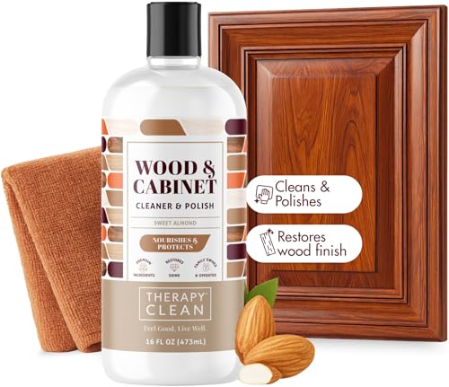 Therapy Wood Polish Bundle with Microfiber 16 oz. - Wood Furniture Polish, Best Furniture Cleaner - Almond Scent - Cleaner, Cabinet and Table Restorer, Natural Conditioner