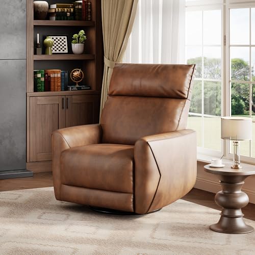 Power Recliner Chair, 270° Swivel Glider with USB Charging Port, Large PU Leather Seat, Wide 22.4