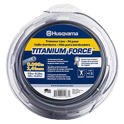 Husqvarna Titanium Force 0.095-Inch, 140-Foot Spooled String Trimmer Line, Professional Grade Copolymer Weed Eater Line with Cutter, 639005102