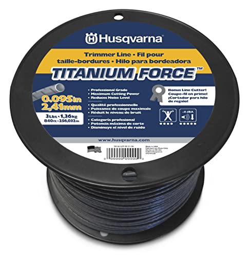 Husqvarna Titanium Force 0.095-Inch, 840-Foot Spooled String Trimmer Line, Professional Grade Copolymer Weed Eater Line with Cutter