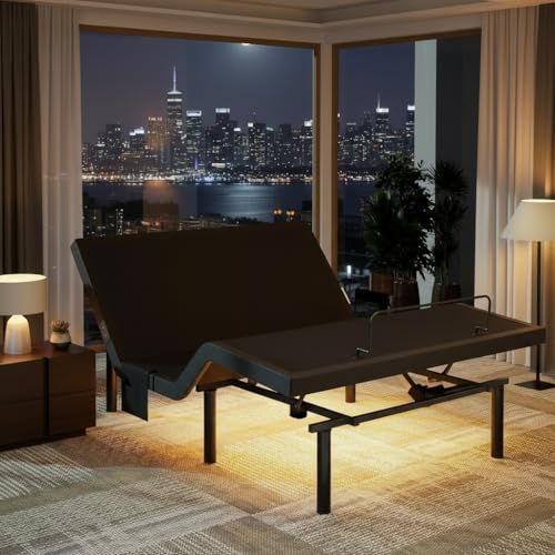 Marsail Queen Adjustable Bed Frame with Head & Foot Incline, Wireless Remote, 4 USB Ports & LED Night Light, Electric Adjustable Bed Base with 4 Height Options