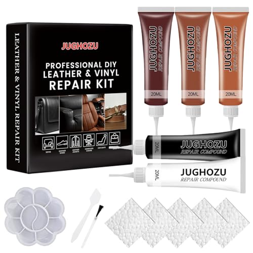 Jughozu Leather Repair Kit for Furniture, Sofa, Jacket, Car Seats & Purse, Vinyl Repair Kit with Easy Instructions. Fix Tears, Scratches, Holes & Peeling on Genuine, Faux, Bonded.