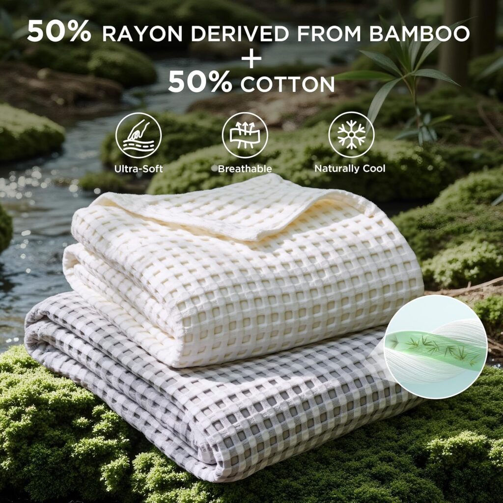 Bedsure Cooling Cotton Waffle Queen Size Blanket